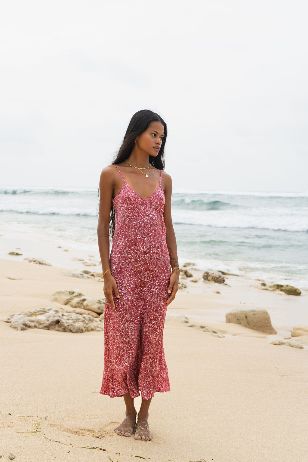 90s Icon V Slip Dress - Confetti Red