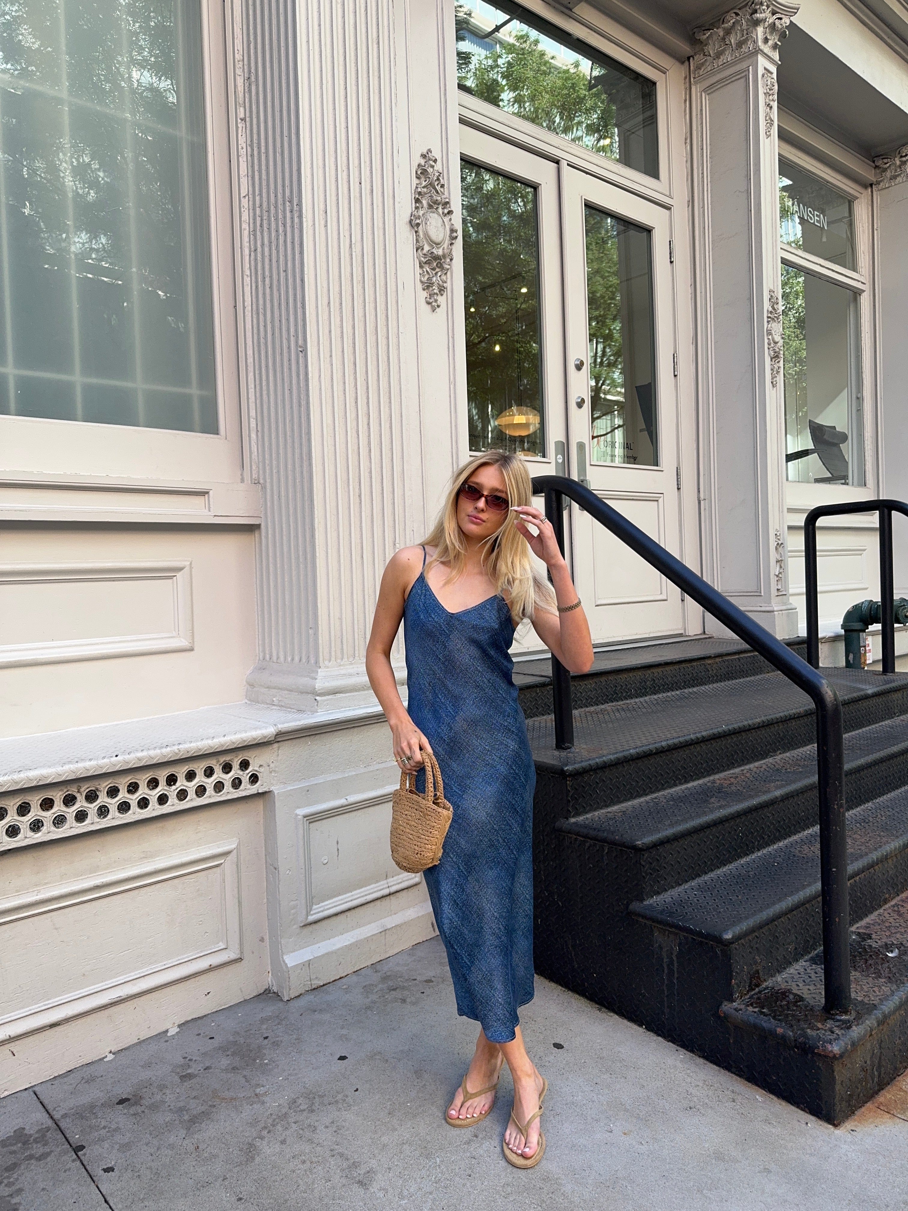 90s Icon V Slip Dress - Dark Denim