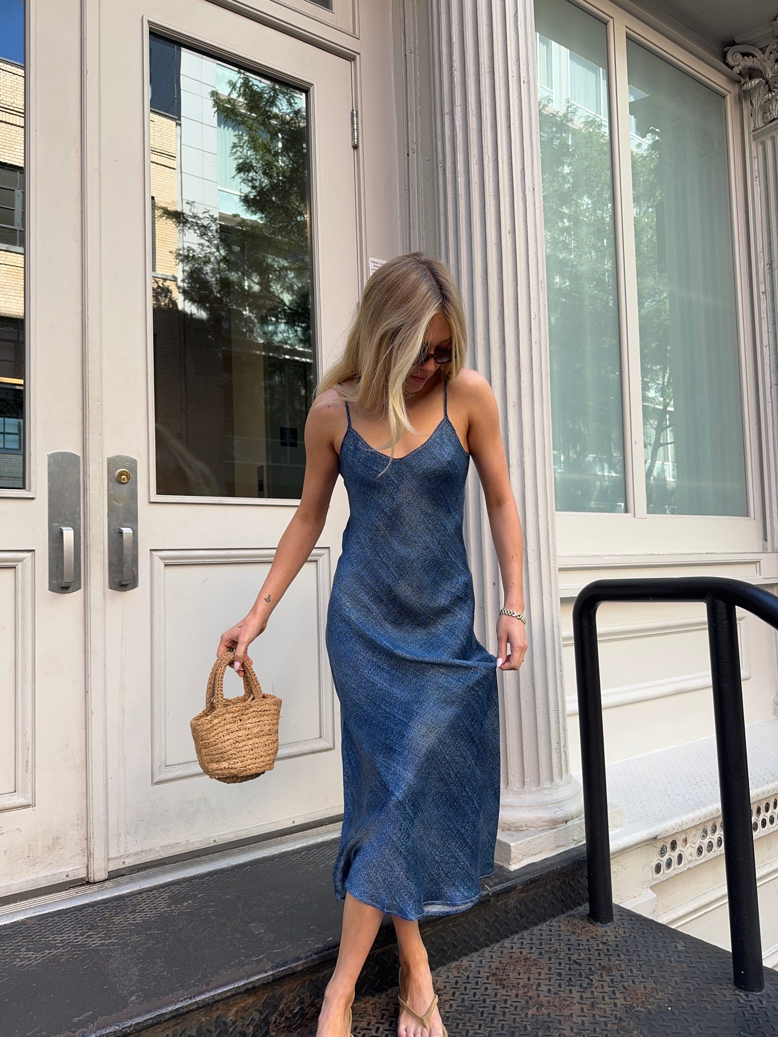 90s Icon V Slip Dress - Dark Denim