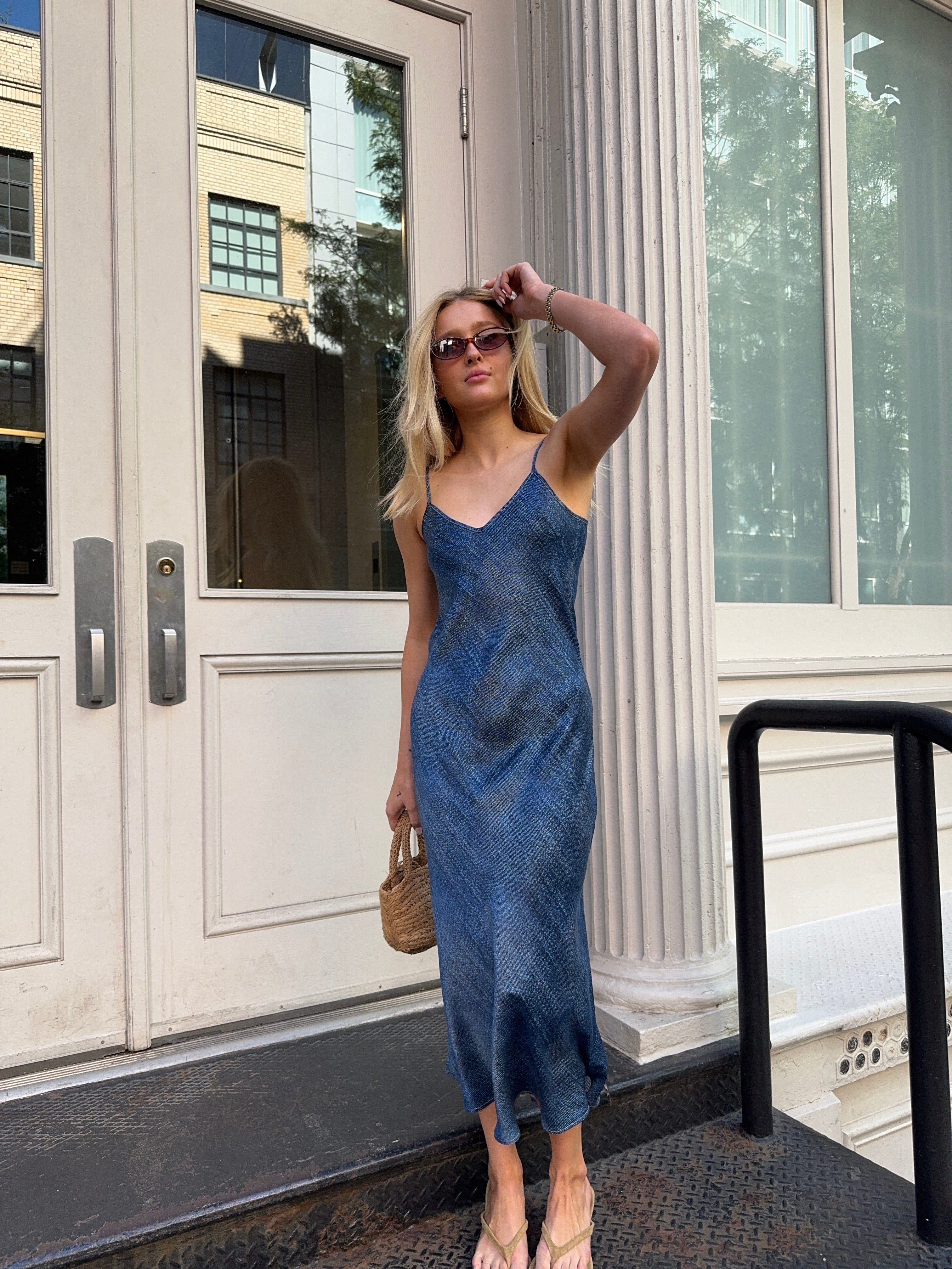 90s Icon V Slip Dress - Dark Denim